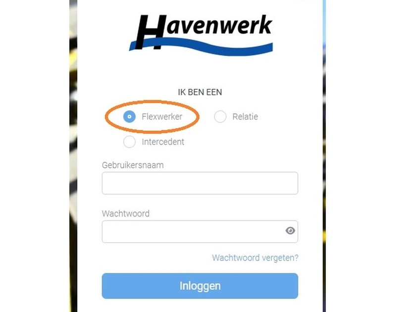 Inlogscherm flex2go